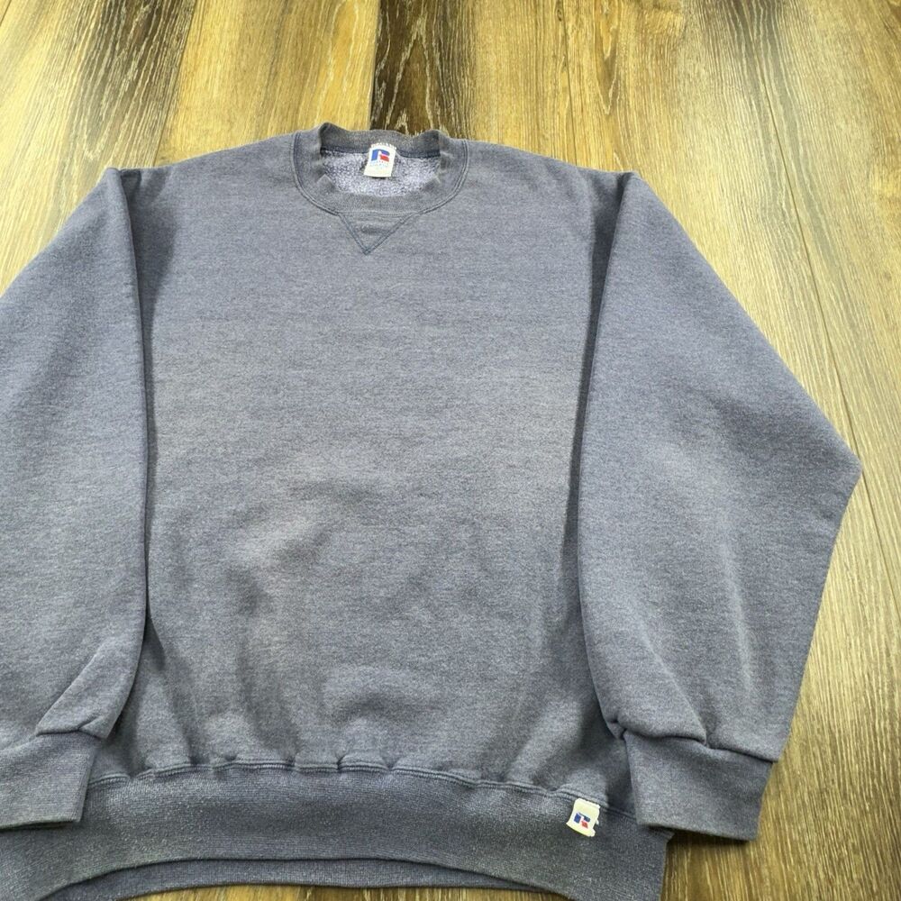 Vintage Russell Sweatshirt Mens XL Tall Blue Blank 80s 90s USA Crewneck Sweater